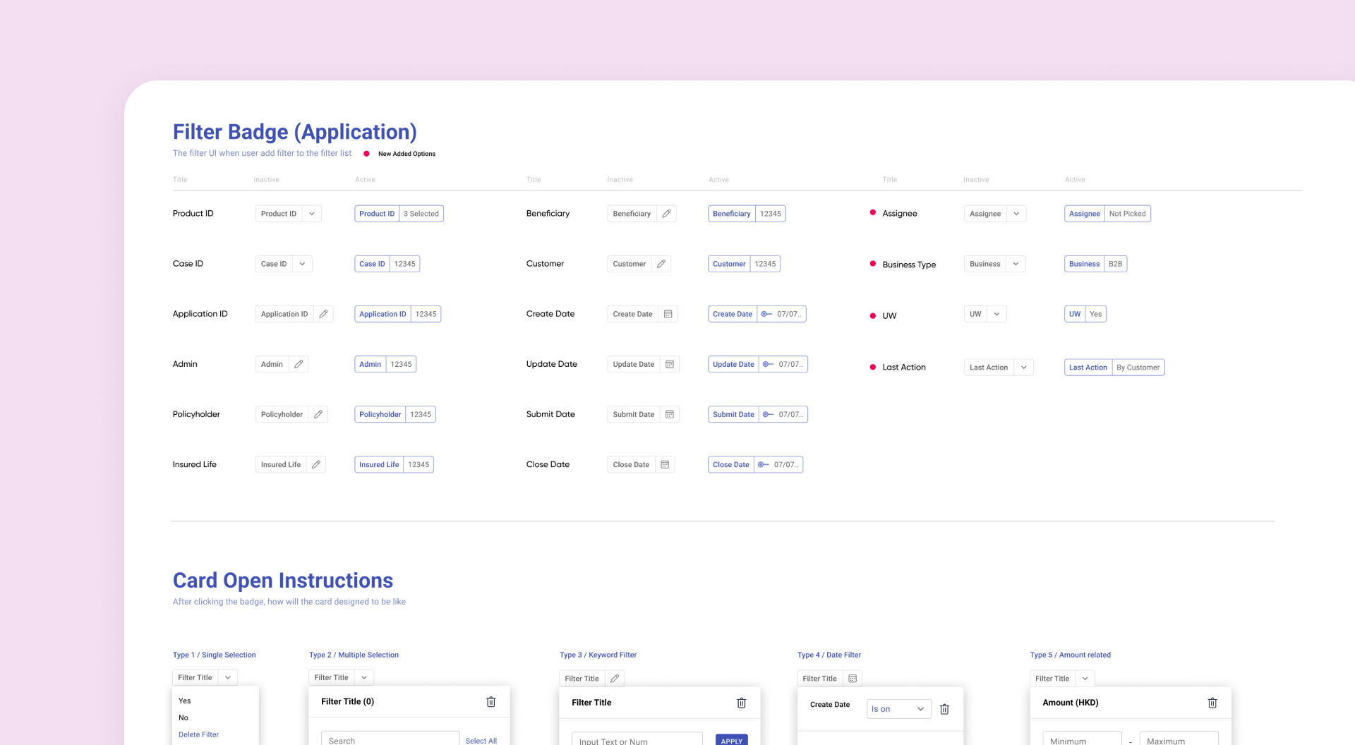 Filter badge application interface shown on a pink project preview.